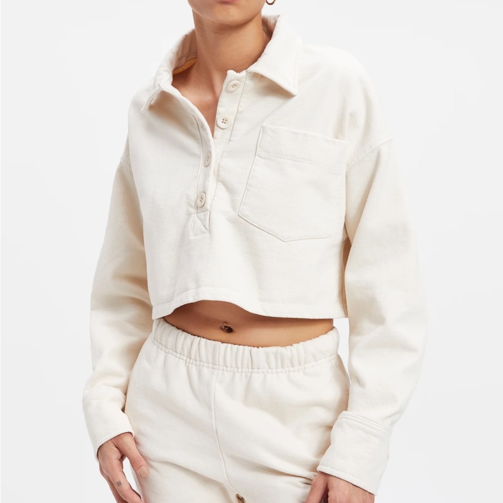Good American Cropped Fleece Polo